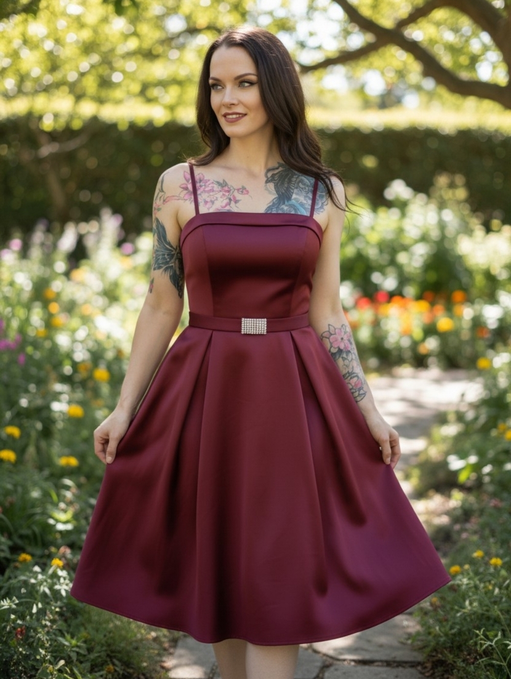 Alfred Angelo ✦ Burgundy Fit & Flare Dress ✦ Sleeveless w/ Rhinestone Waist 4